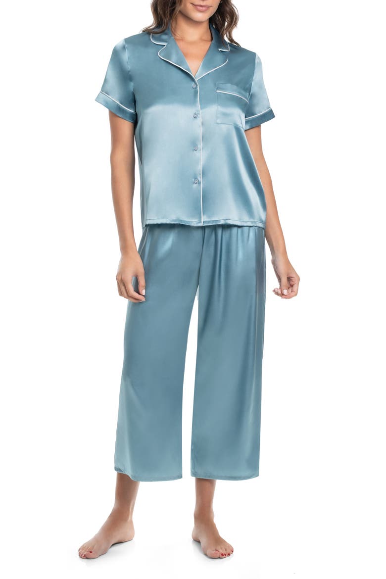 Loretta Short Sleeve Satin Pajamas, Main, color, CARRIBEAN