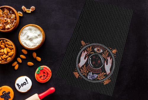 C & F Home C&f Home Magic Crystal Ball Halloween Embroidered Cotton Waffle Weave Kitchen Towel In Black