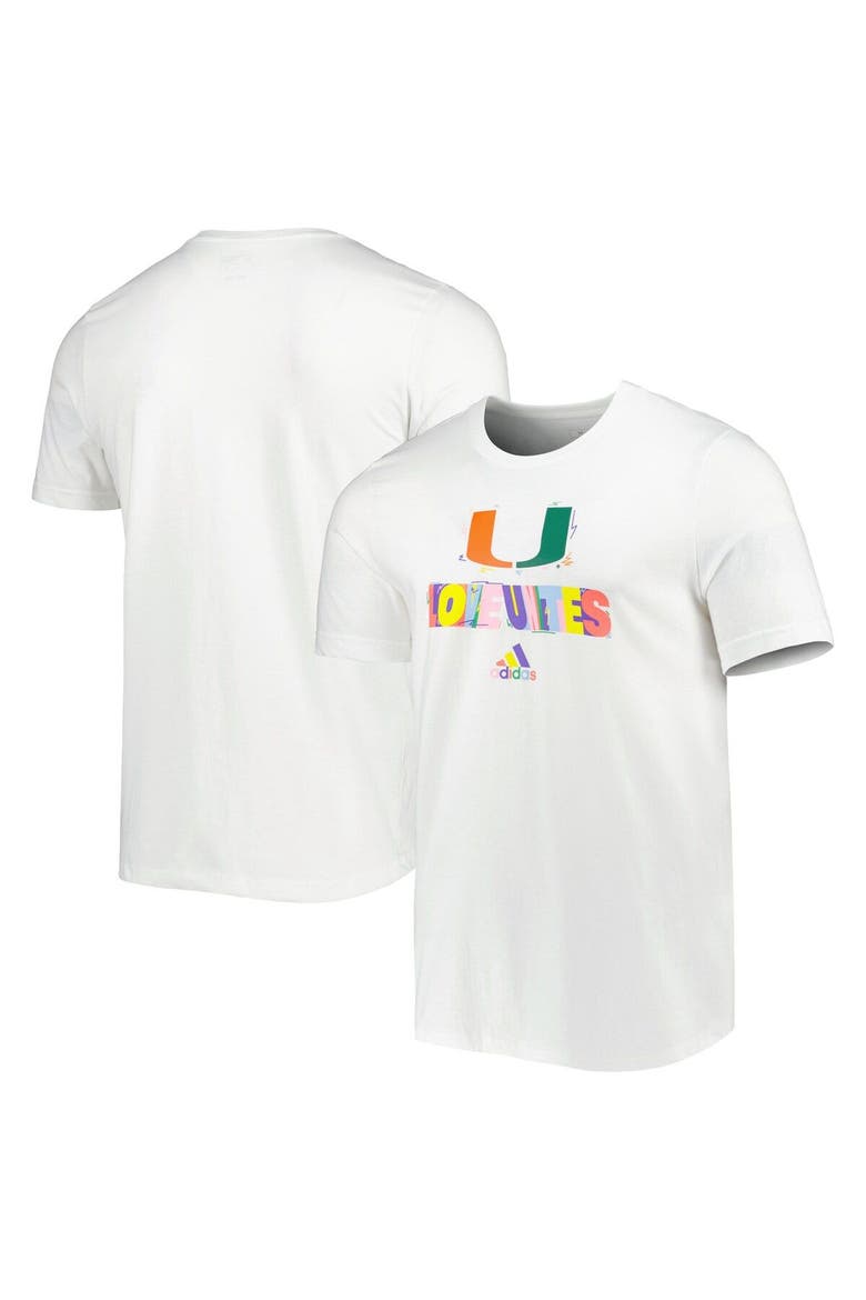 Men's adidas White Miami Hurricanes Pride Fresh T-Shirt, Main, color, White