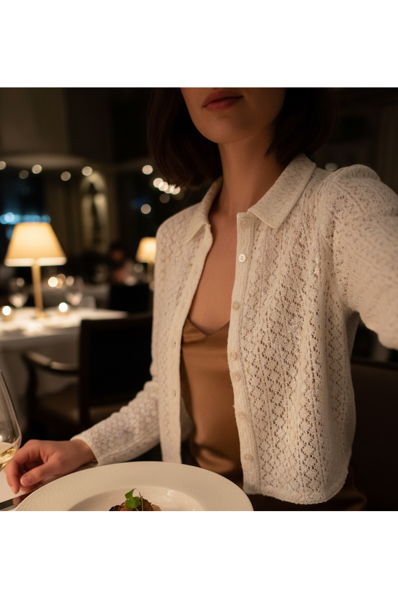 Airy Crochet Dinner Sweater, Alternate, color, White