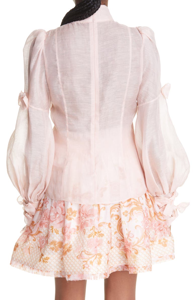 Zimmermann Postcard Bow Placket Linen & Silk Blouse, Alternate, color, 
