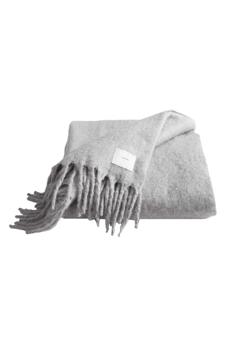 Calvin Klein Home Faux Mohair Throw Blanket, Main, color, Medium Grey