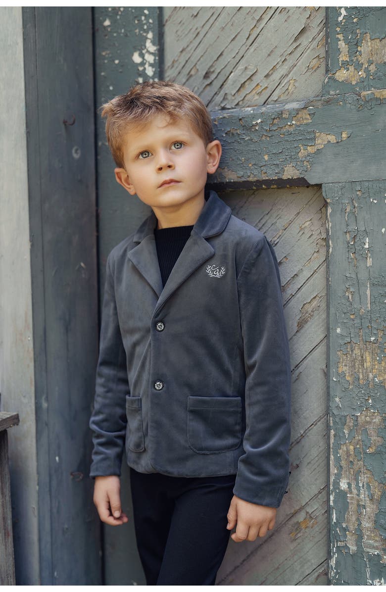 Charlotte & George Crest Embroidered Velvet Jacket, Alternate, color, Black