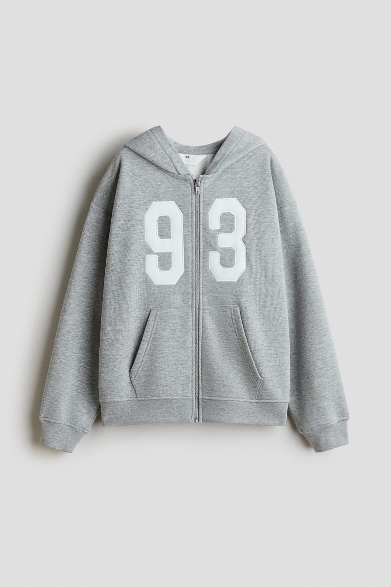 Embroidery-motif Zip-through Hoodie, Main, color, Gray melange/93