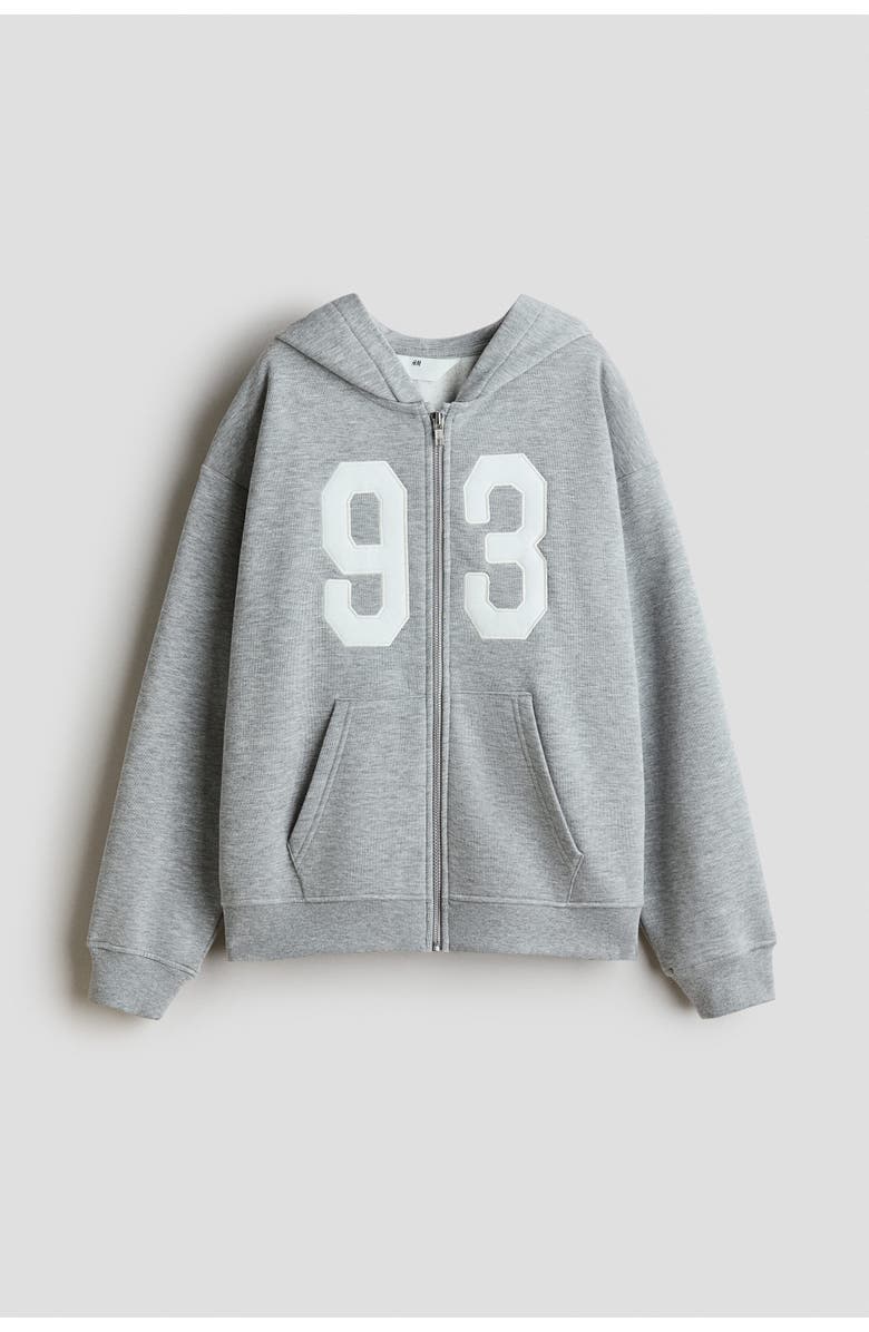 H&M Embroidery-motif Zip-through Hoodie, Main, color, Gray Melange/93