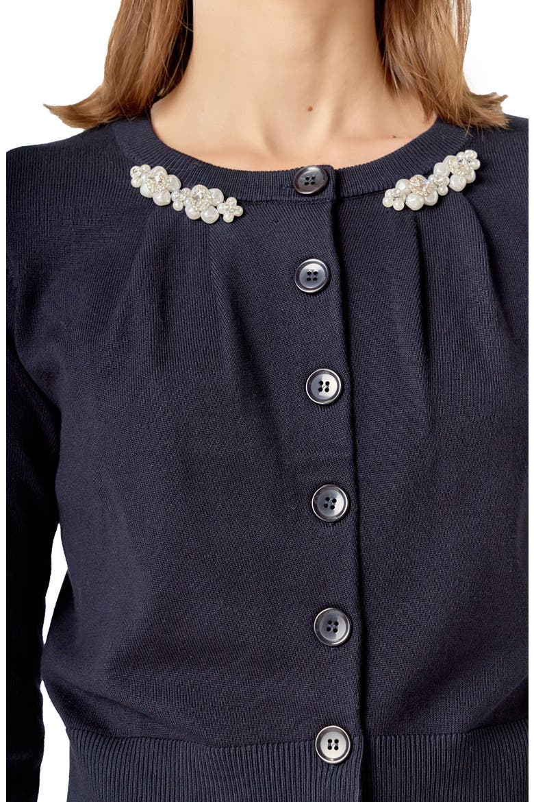 Pearly Bead & Rhinestone Cardigan, Alternate, color, NAVY