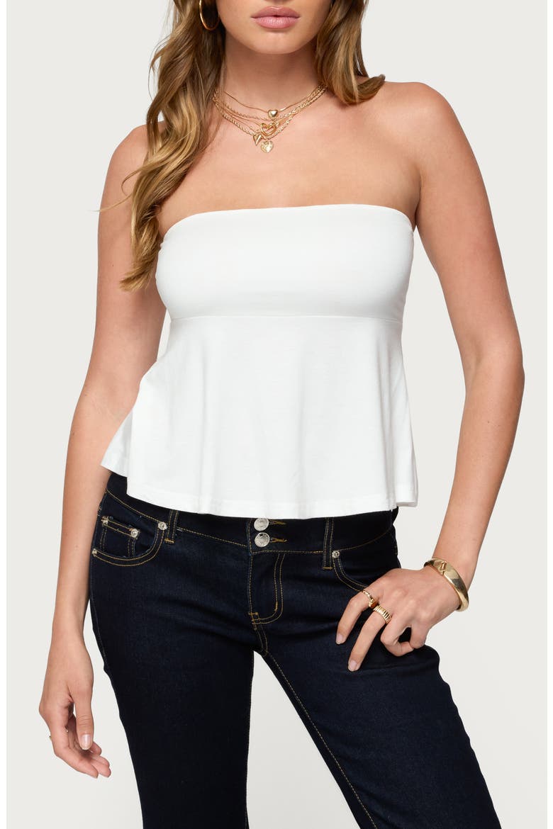 Beaux Strapless Babydoll Top, Main, color, WHITE