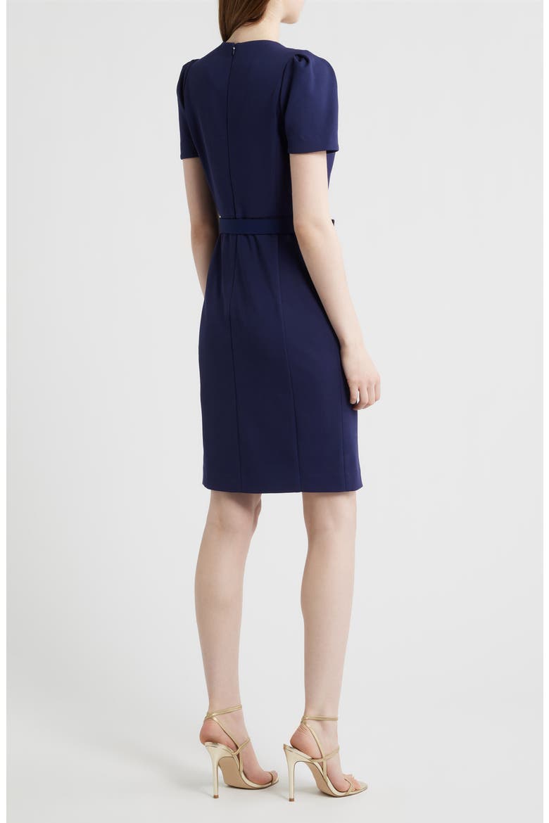 Belted Cool Crepe Sheath Dress, Alternate, color, DEEP NAVY
