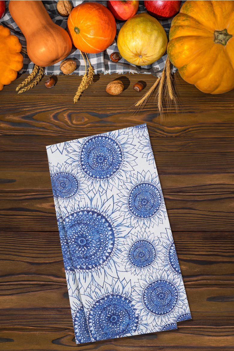 Blue Harvest Sunflower Design Dishtowel, Alternate, color, Blue