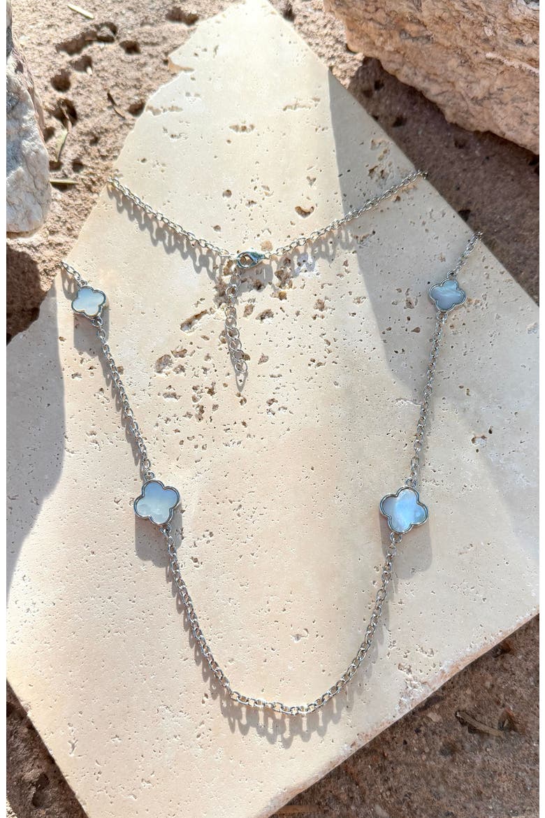 Mother of Pearl Clover Station Necklace, Alternate, color, WHITE