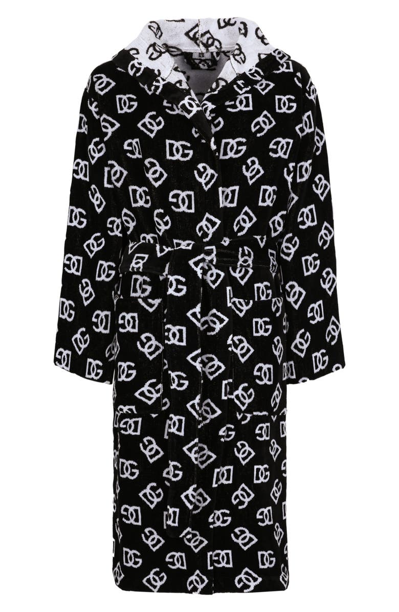 Dolce&Gabbana D&G Logo Hooded Cotton Terry Cloth Robe, Main, color, 