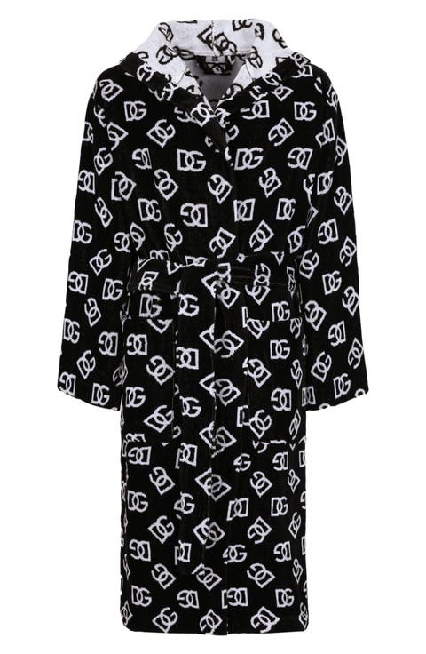 D&G Logo Hooded Cotton Terry Cloth Robe
