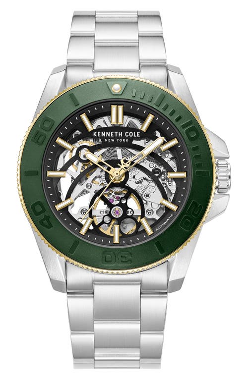 Kenneth Cole New York Liberty Skeleton Automatic Bracelet Watch, 43mm In Silver