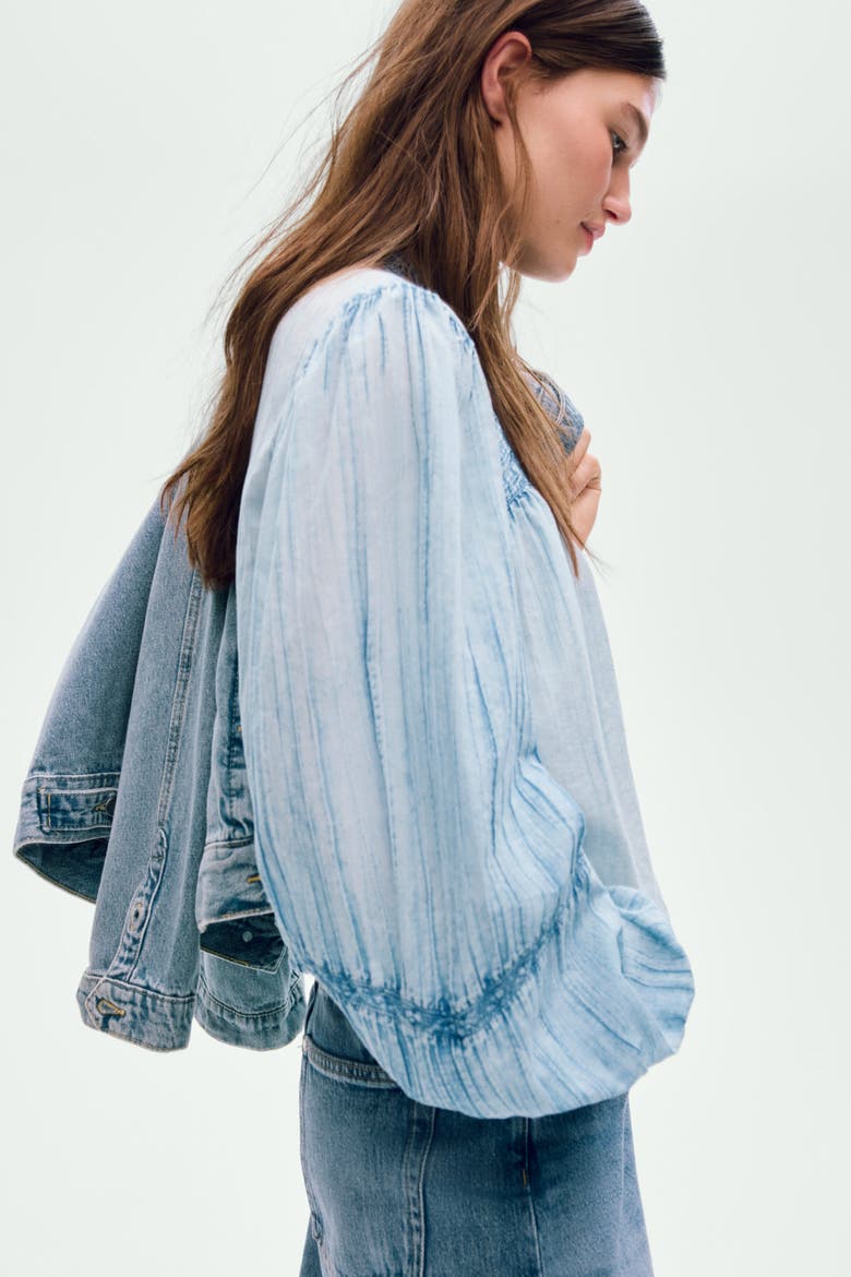 Denim-look Cotton Blouse, Alternate, color, Denim blue
