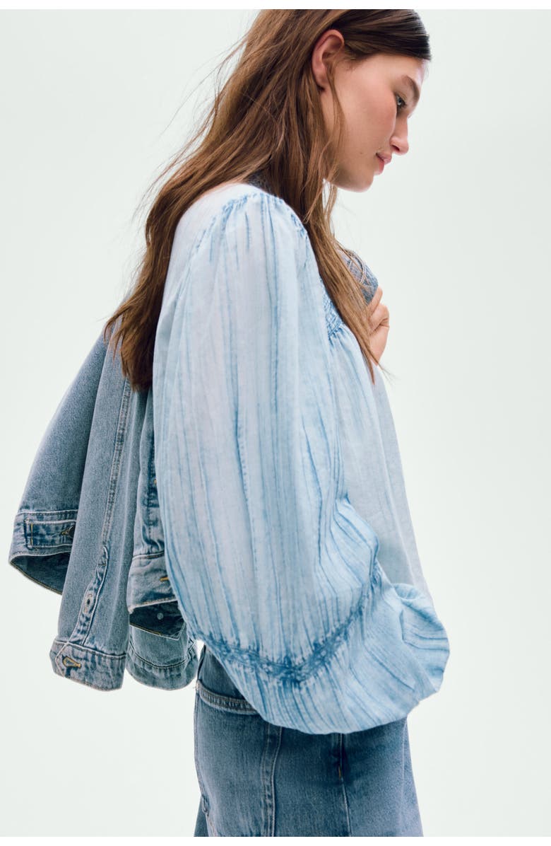 H&M Denim-look Cotton Blouse, Alternate, color, 