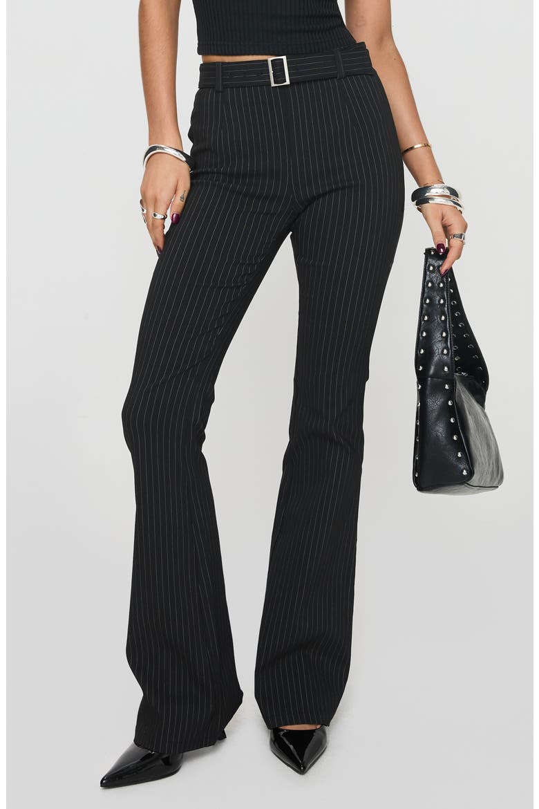 Pagano Pinstripe Cotton Blend Flare Leg Pants, Main, color, BLACK