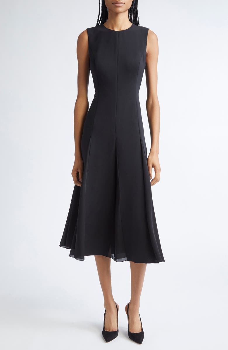 Carolina Herrera Sleeveless Godet Flared Midi Dress, Main, color, Black