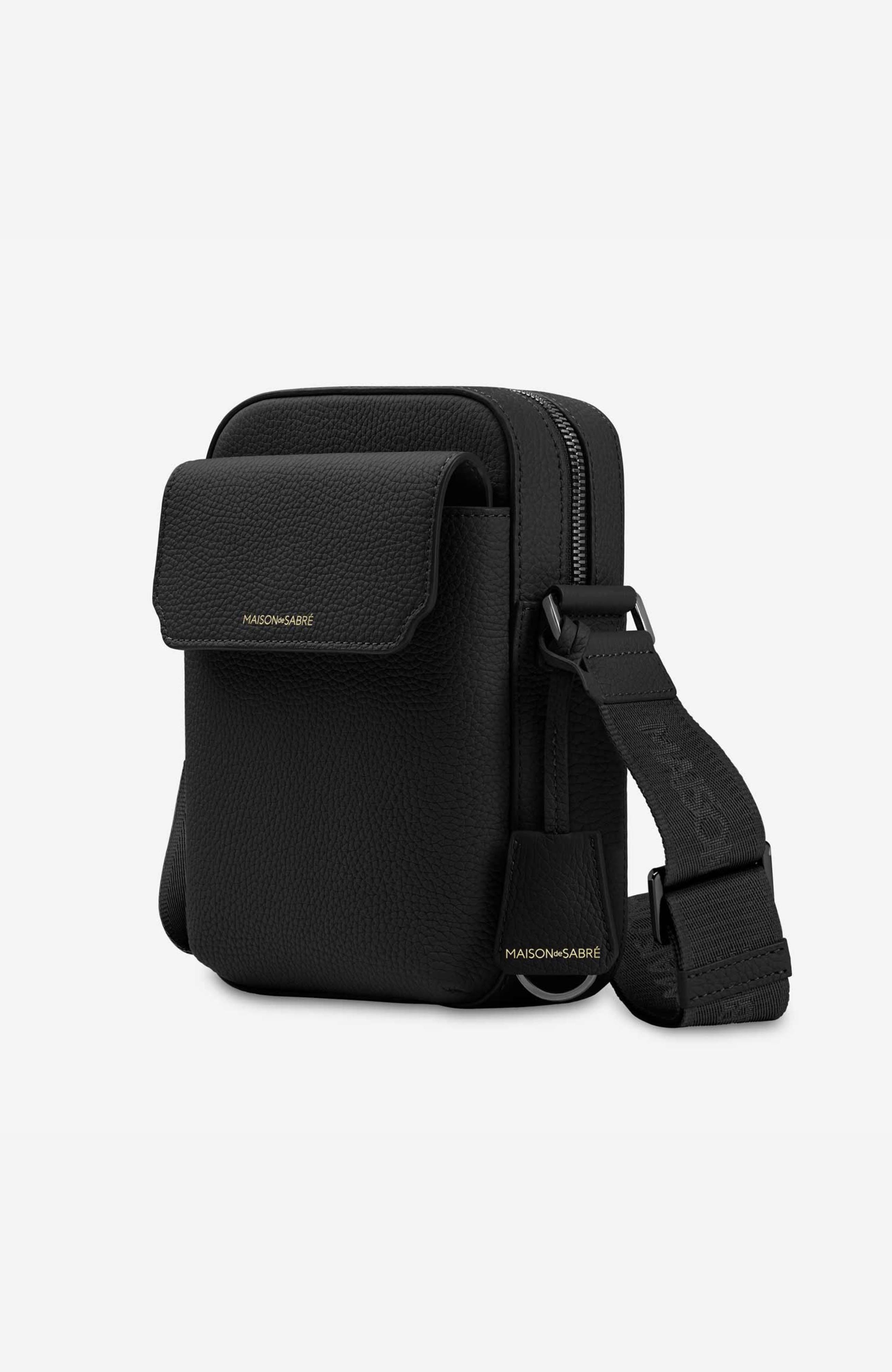 MAISON de SABRÉ Small Leather Messenger Bag, Alternate, color, Black Caviar