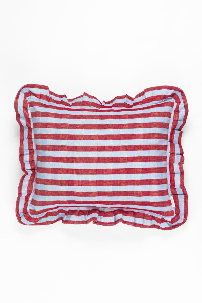 Handwoven Flora Throw Pillow, Alternate, color, Blue and Red Stripe