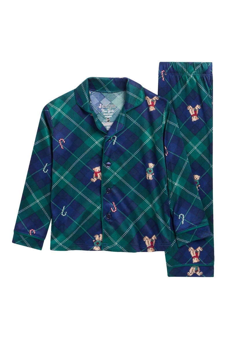 Kids' Teddy Bear Argyle Fitted Two-Piece Pajamas, Main, color, NAVY BIAS BEAR PLAID