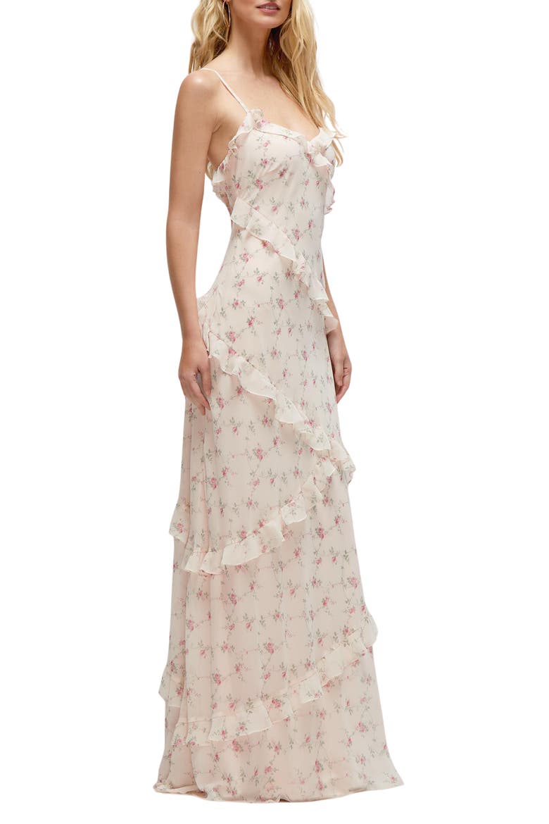 Ruffle Slip Maxi Dress, Alternate, color, COQUETTE FLORAL PRINT