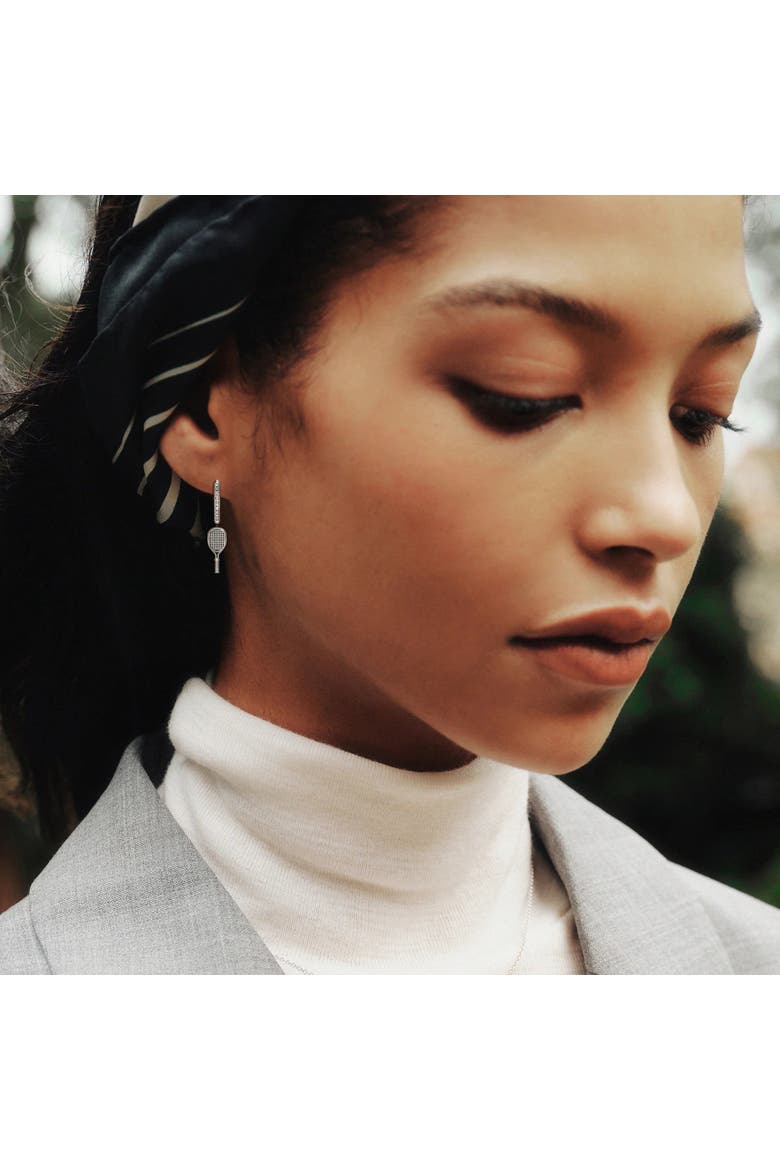 The Tennis Racket Hoop Earring, White Diamond, Alternate, color, Silver / White Diamond
