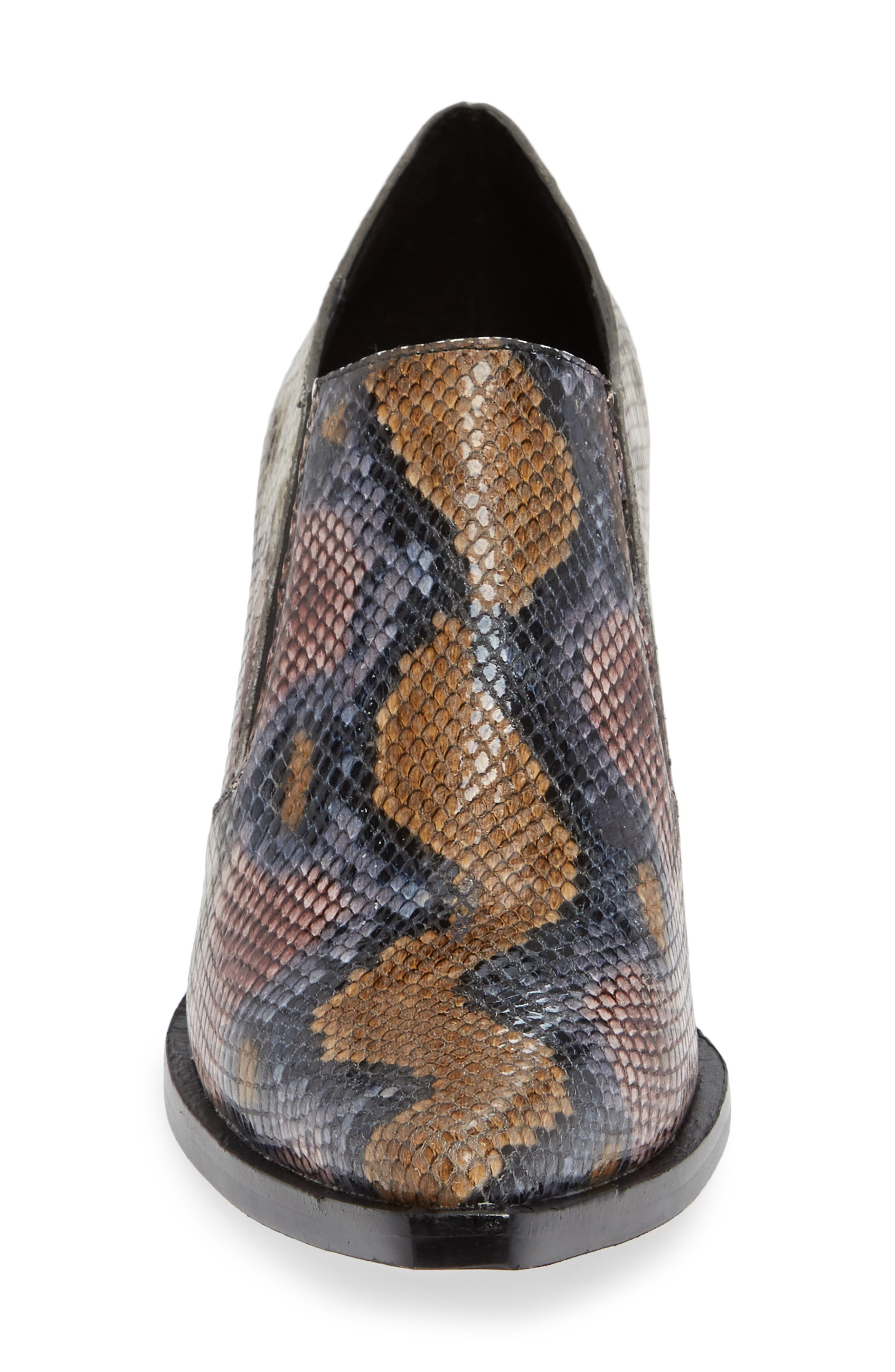 Flux Notched Heel Bootie, Alternate, color, GREY WINE SNAKE BLACK