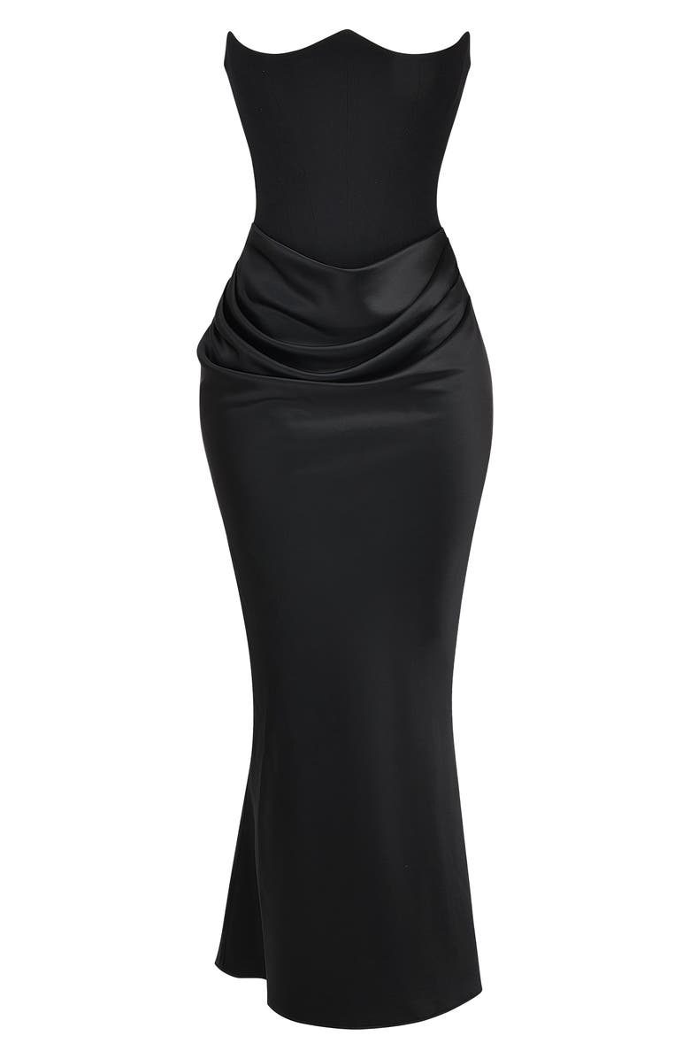 HOUSE OF CB Persephone Strapless Satin Corset Cocktail Dress, Alternate, color, Black
