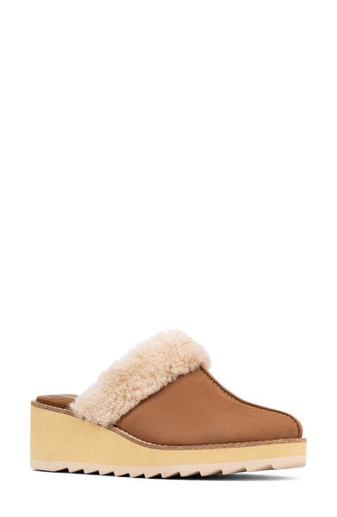 Wedge Genuine Shearling Cuff Mule (Women)