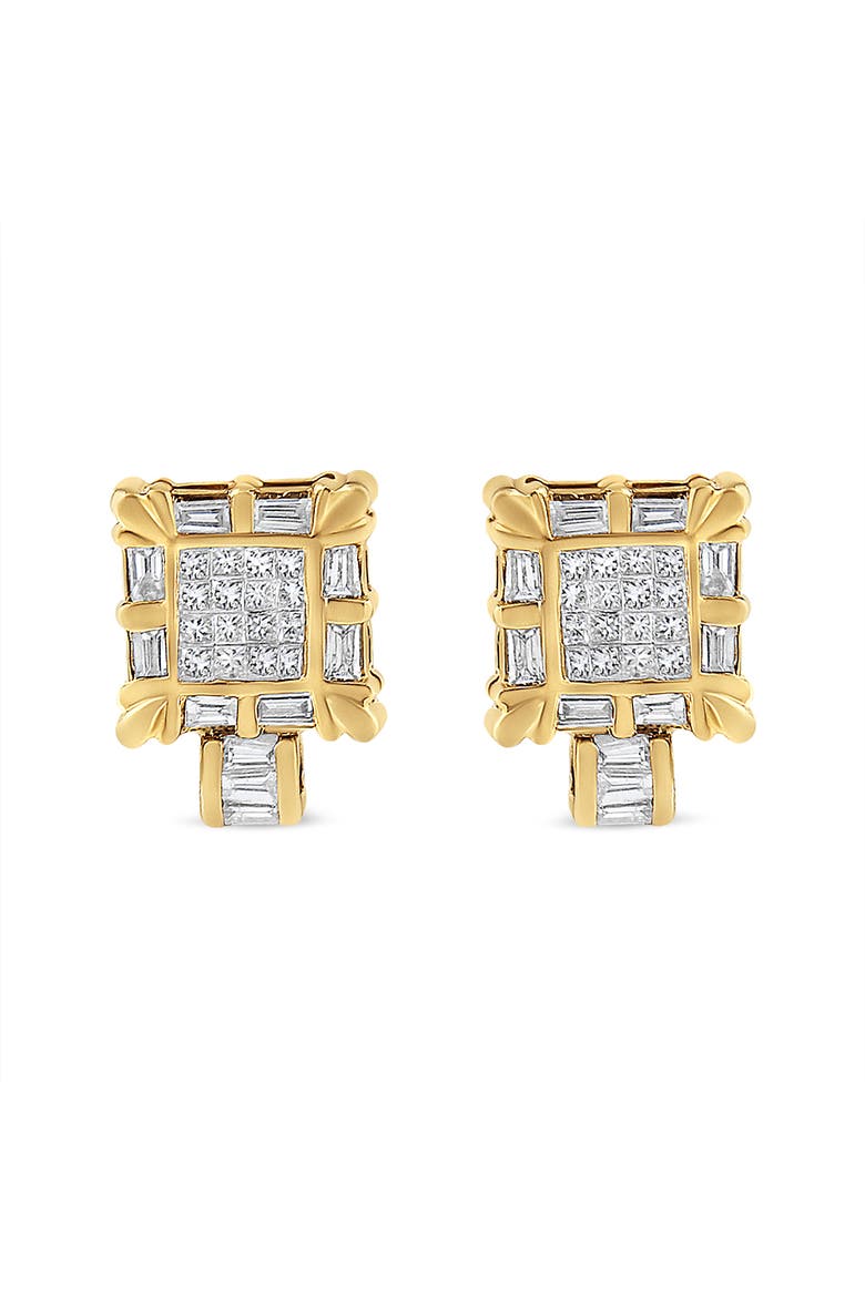 14K Yellow Gold 7/8 Cttw Diamond Huggie Hoop Omega Earrings, Alternate, color, Yellow
