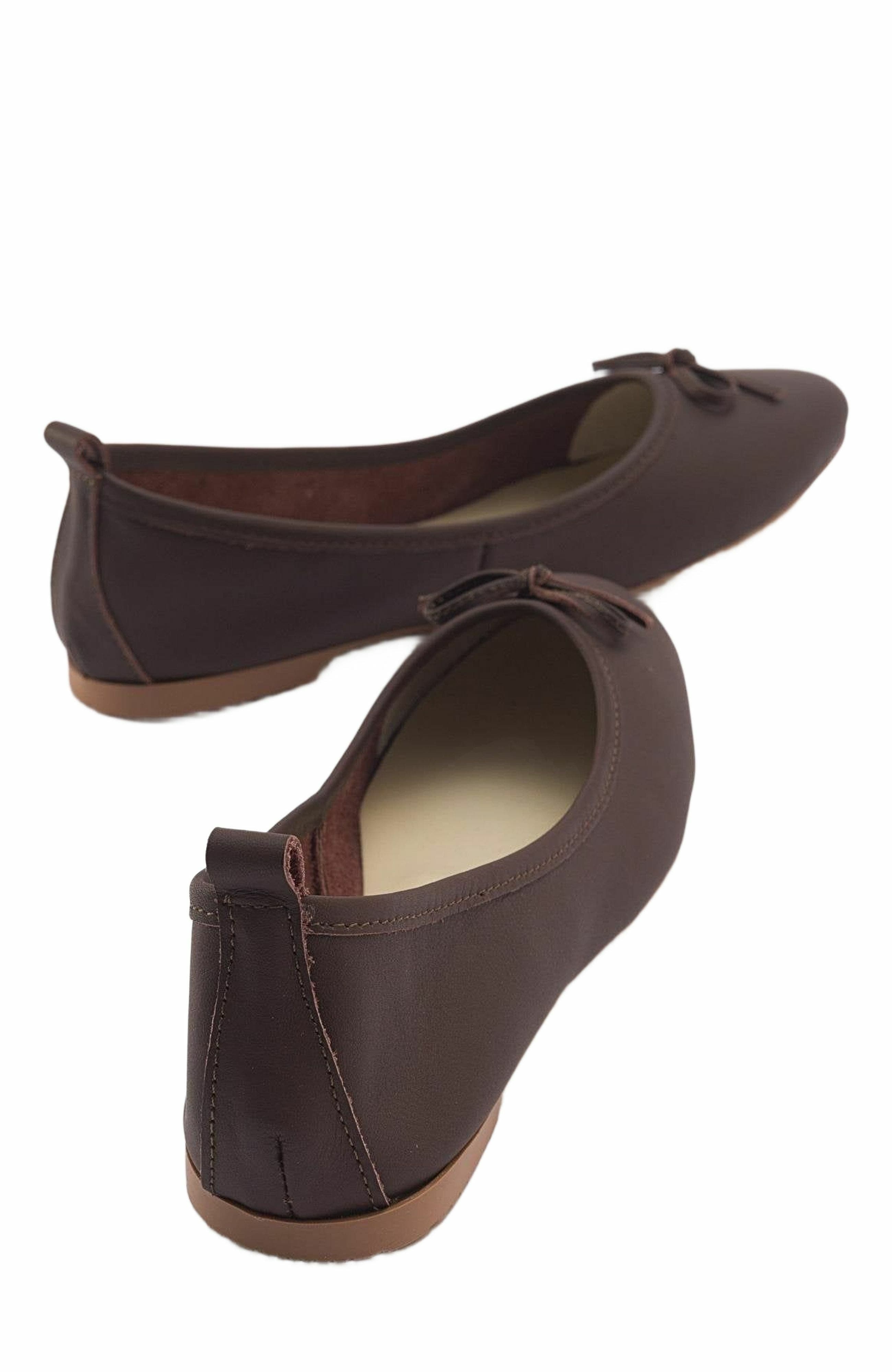Florence Leather Ballerina Flats, Alternate, color, Dark Brown Leather