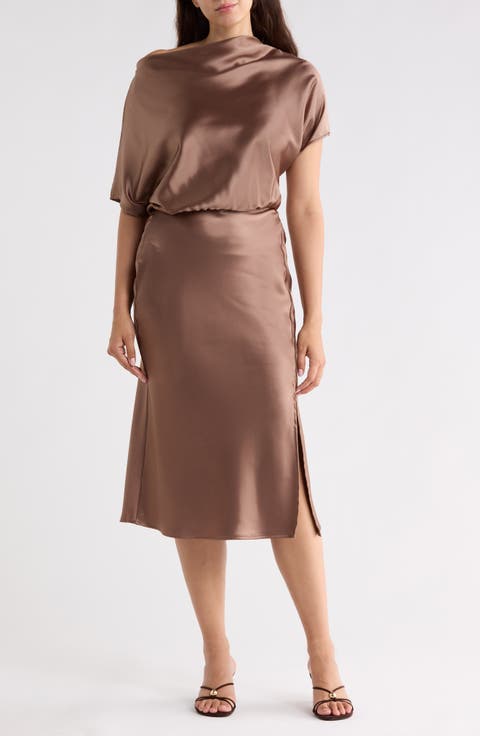 Satin Cowl Neck Midi Dress