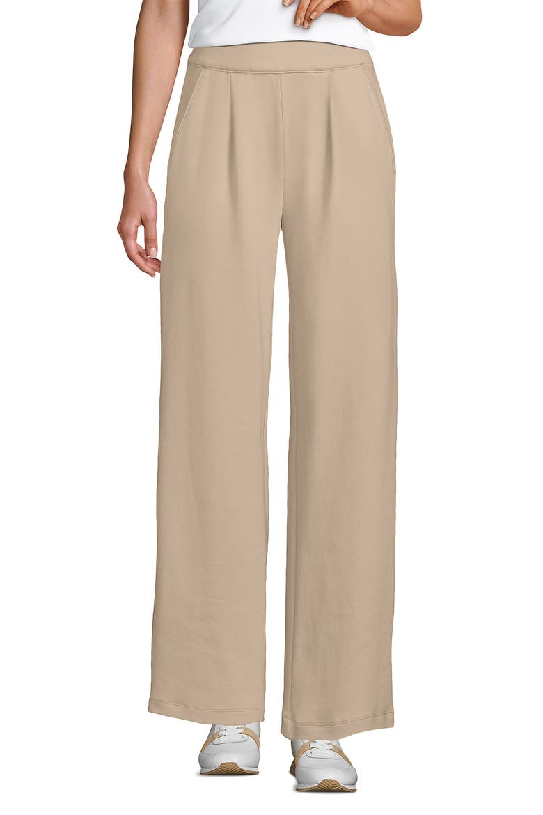 Knit High Rise Pleated Wide Leg Pants, Alternate, color, Champagne