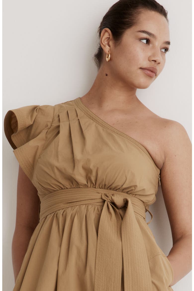 Ruffled One-Shoulder Midi Dress, Alternate, color, OLIVE SURPLUS