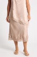 Renee C Lace Hem Satin Midi Skirt
