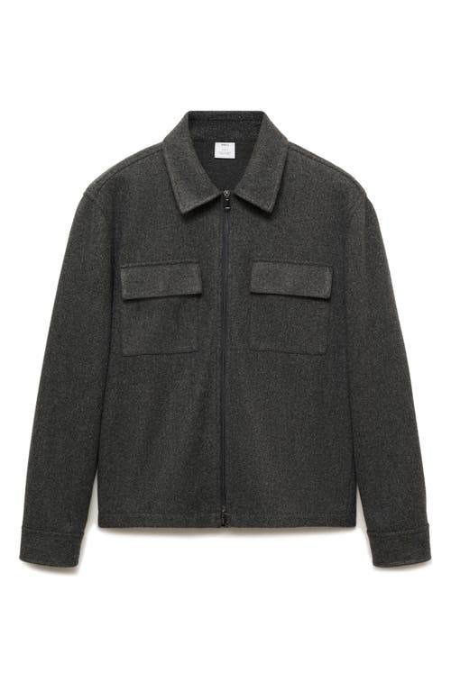 Mango Regular Fit Zip Flannel Jacket In Dark Heather Grey