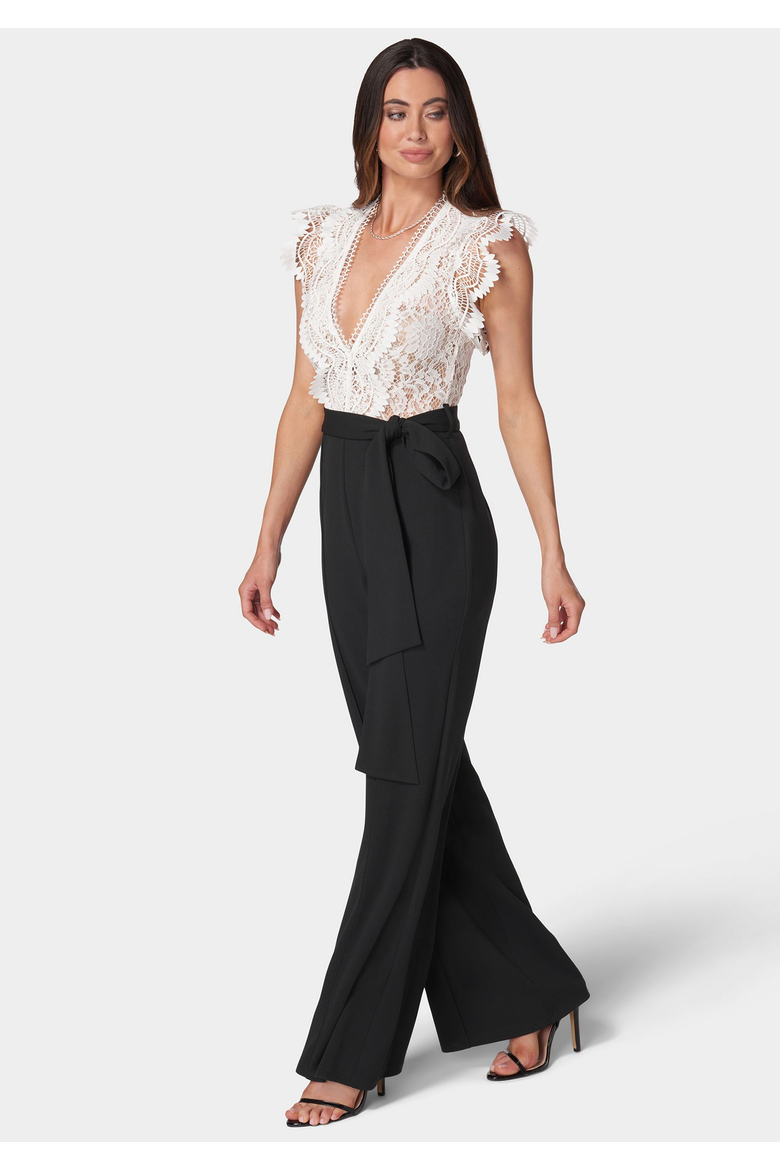 Ruffle Lace Jumpsuit, Alternate, color, White/Black