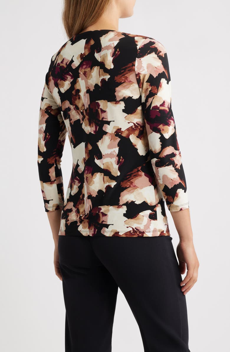 Anne Klein Printed Gathered Asymmetric Neck Top, Alternate, color, 