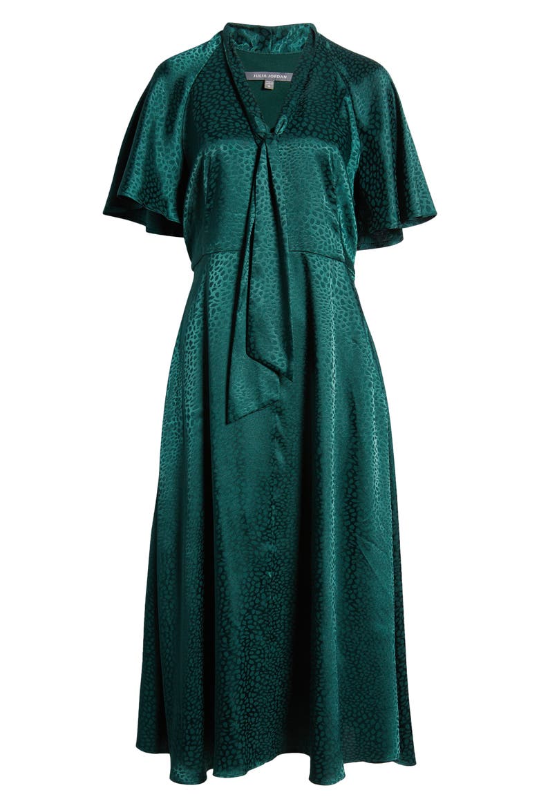 Tie Neck Satin Midi Dress, Alternate, color, HUNTER