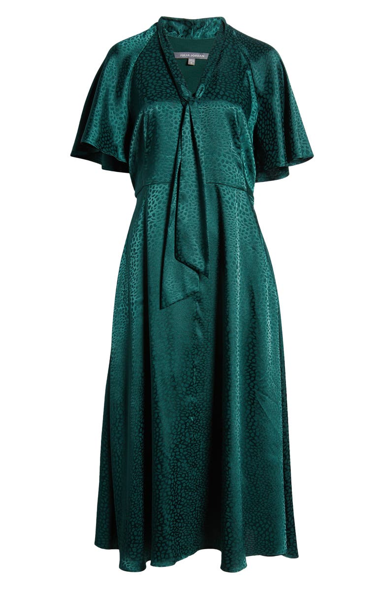 Julia Jordan Tie Neck Satin Midi Dress, Alternate, color, Hunter