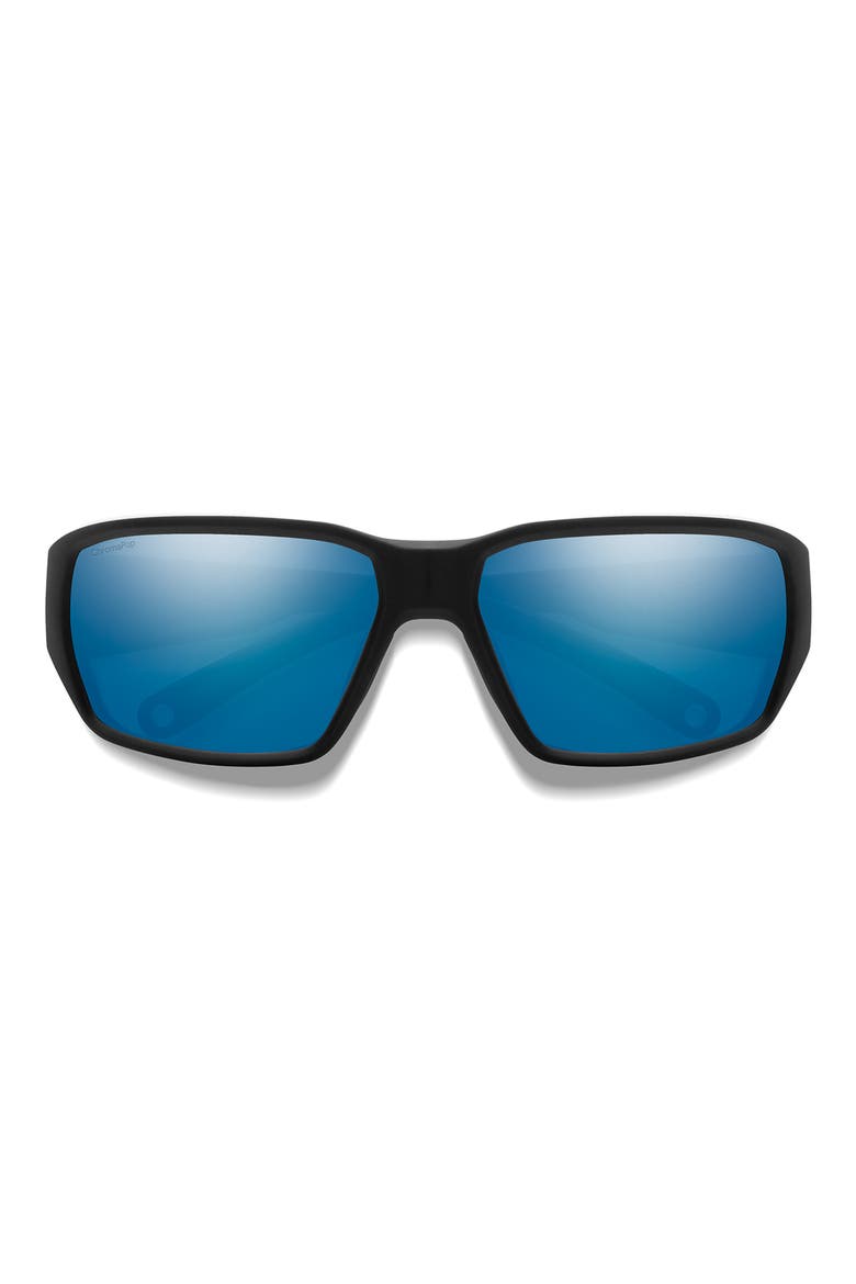 Hookset 62mm ChromaPop™ Polarized Oversize Wraparound Sunglasses, Main, color, BLACK / CHROMAPOP GLASS BLUE
