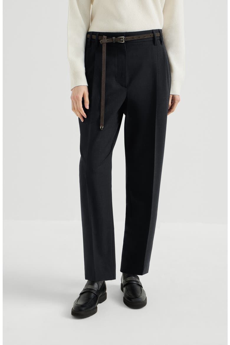 Tropical luxury wool slouchy trousers with monili, Main, color, Lignite