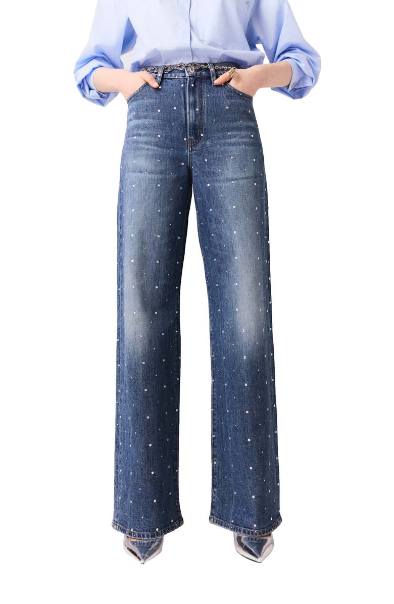 maje Wide-leg denim jeans with studs, Alternate, color, Blue