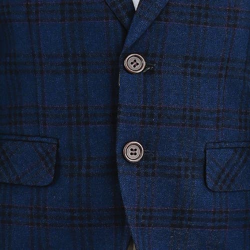 Moustache Plaid-pattern Suit Set (set Of Three) In Blue