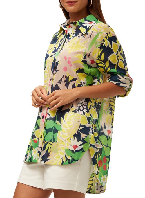 Trina Turk Button Up Swing Top In Floral Green Multi