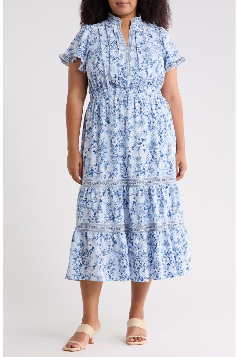 Flutter Sleeve Tiered Maxi Dress, Main, color, BLUE/ CHAMBRAY