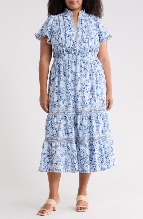 Flutter Sleeve Tiered Maxi Dress (Plus)