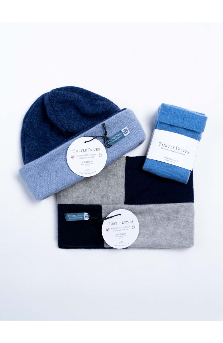 Celtic & Co. Neckwarmer, Beanie And Glove Bundle, Main, color, Denim Mix