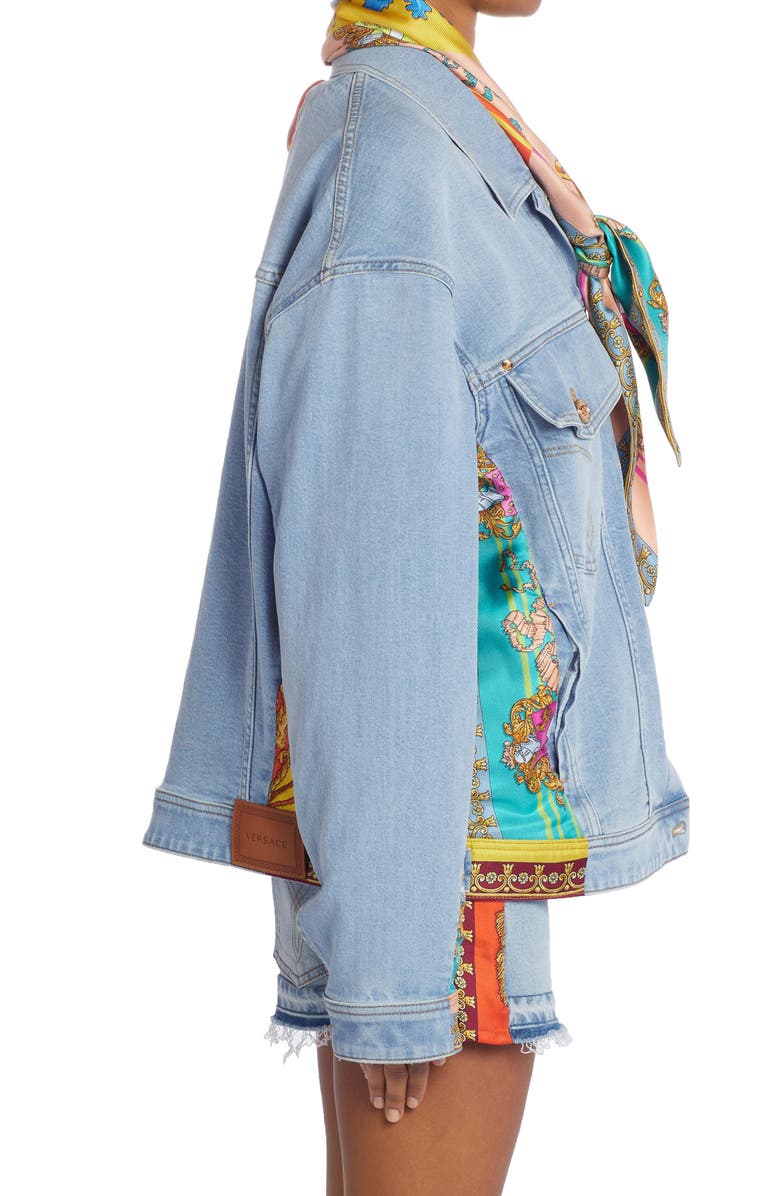 Versace Mixed Media Denim Jacket, Alternate, color,