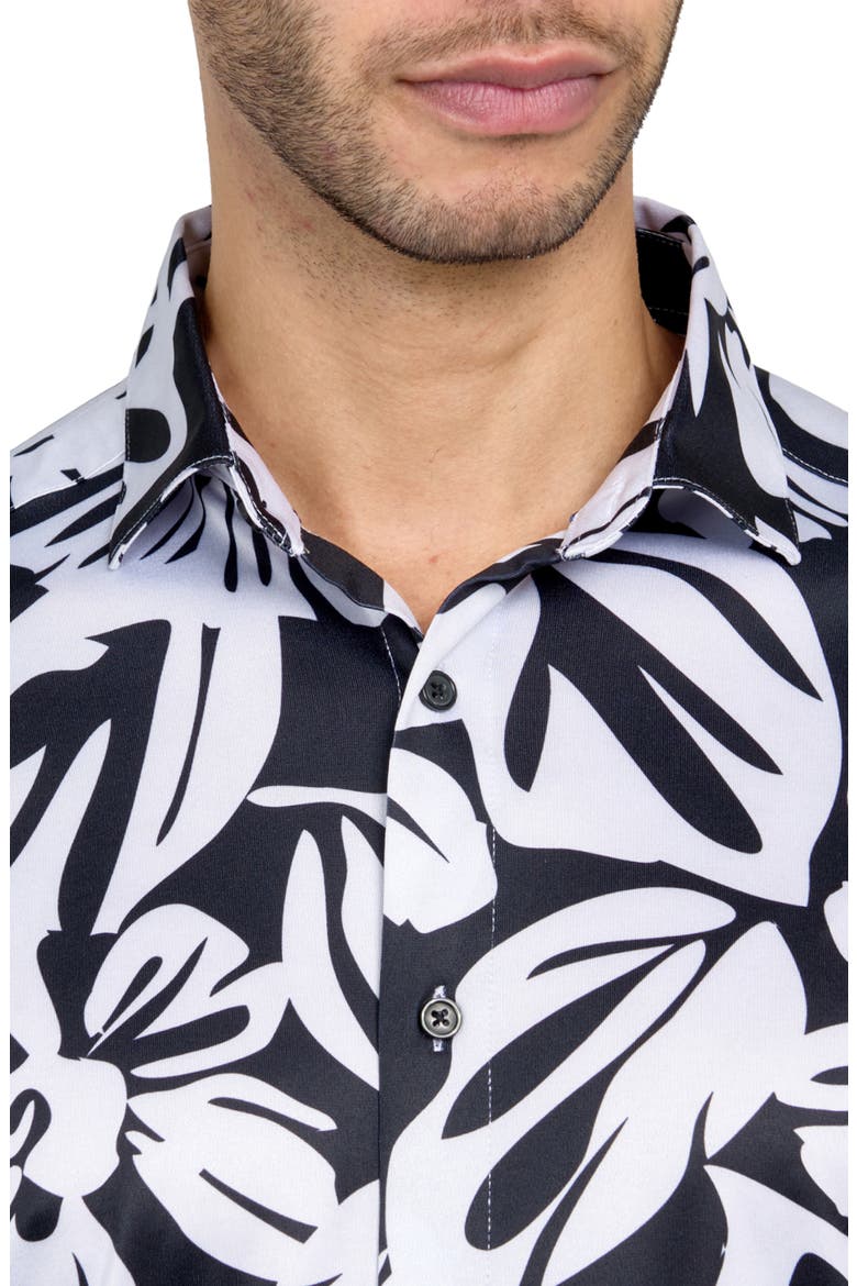Regular Fit Exploded Floral Print Recycled Performance Golf Button-Down Shirt, Alternate, color, BLACK/WHITE
